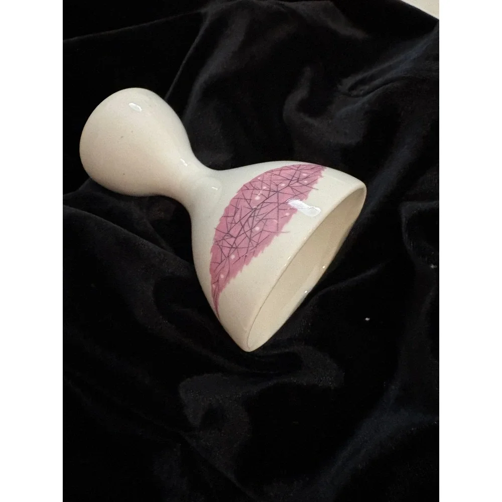 Vintage Mid Century Modern Ceramic Double Sided Egg Cup Pink Leaf White MCM